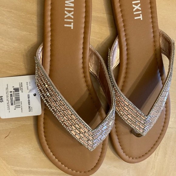 NWT ROSE GOLD SEQUIN AND SILVER SPARKLE SANDALS - Picture 2 of 5